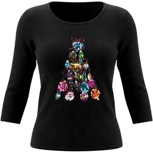 VTG Lucia Burns Christmas Tree Sweater Womens M L Beaded Big Sequins Bling Y2k